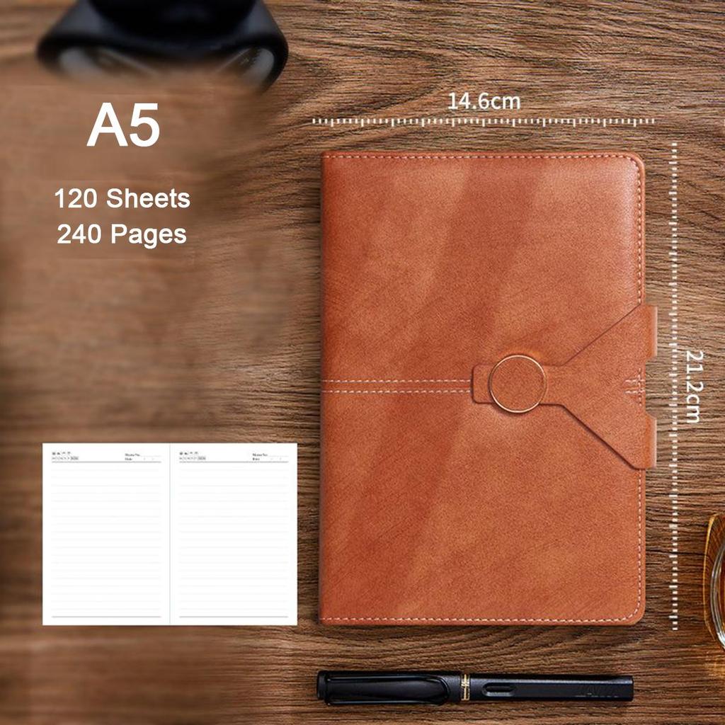 A5 Thickened Leather Buckle Business Notebook, Work Meeting Record Book, Student Study Notebook, Diary, 100 Sheets 200 Pages