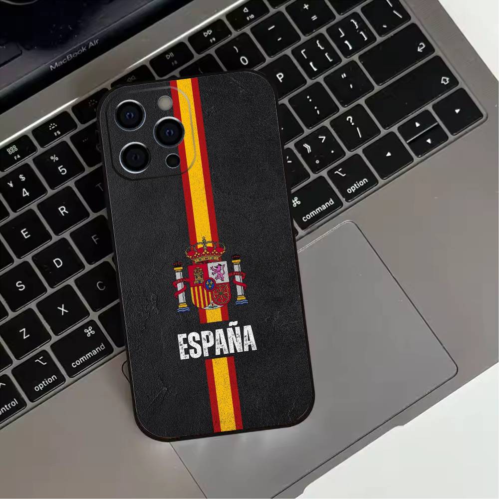 Spanish National Flag Phone Case For iPhone 17,16,15,14,13,12,11 Plus,Pro Max,XS,Soft Silicone Black Cover