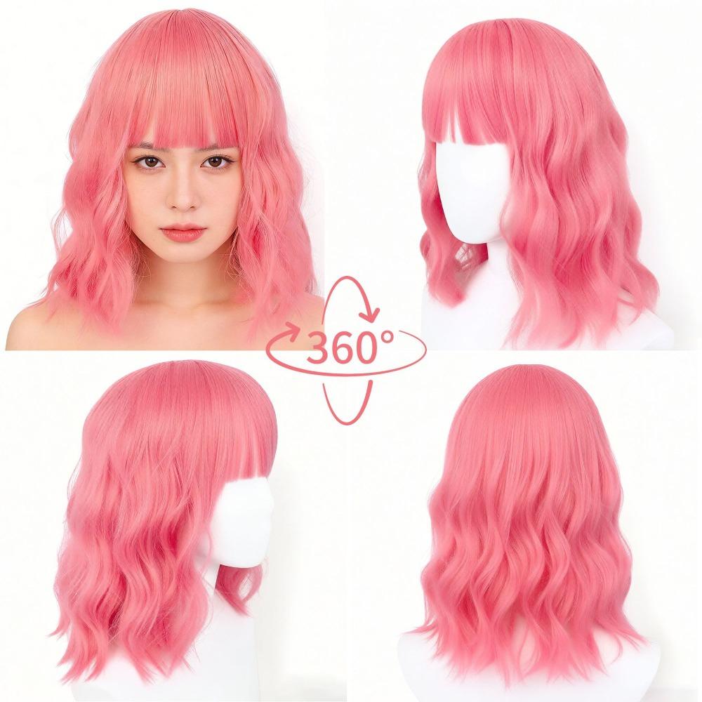 Synthetic Colorful Water Wavy Wigs Fluffy Halloween Cosplay Wig Short Bangs Curly Wig  Carnival