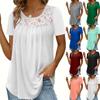 Fashion Women Summer Solid Color T-Shirts Lace Decor U-Neck Short Sleeve Loose Pullovers Top