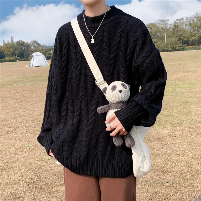 Новейшая мужская модная одежда Вязаный свитер из флиса Весна Осень Свободные однотонные подростковые топы для мужчин Пуловер с длинным рукавом Толстые мужские свитера