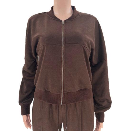 Женский комплект из 2 шт./компл., пальто, брюки, воротник-стойка, застежка-молния с длинным рукавом, свободные эластичные манжеты, высокая эластичная талия, широкие штаны, однотонный женский спортивный костюм