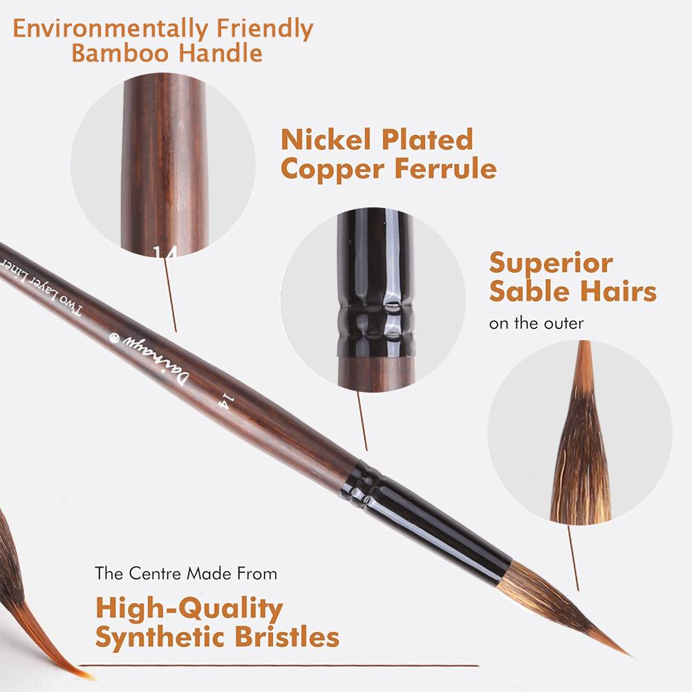 Кисти для акварели с удлиненным острым кончиком, кисть-моп, кисть-лайнер 2-в-1, кисть для рисования из смеси беличьего волоса и нейлона для детализации и живописи