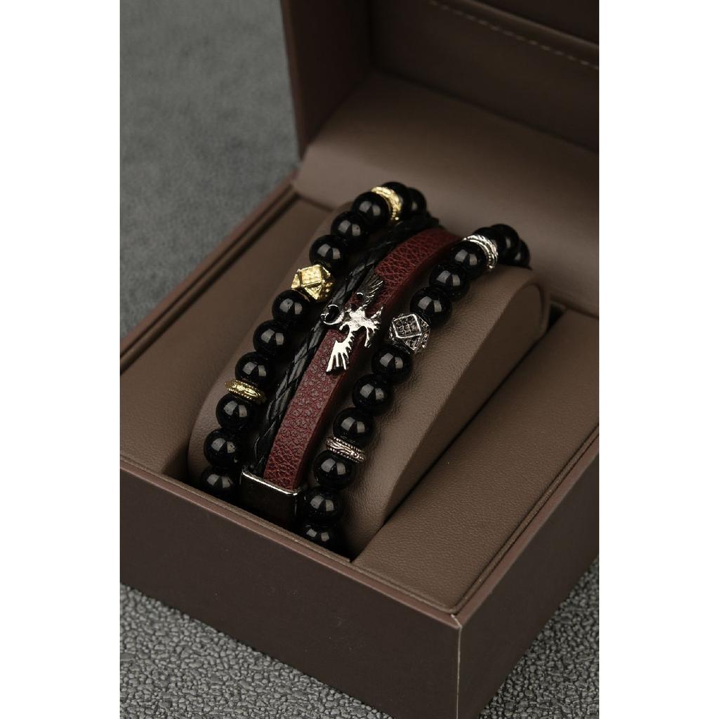 Мужской комплект из 3 комбинированных браслетов