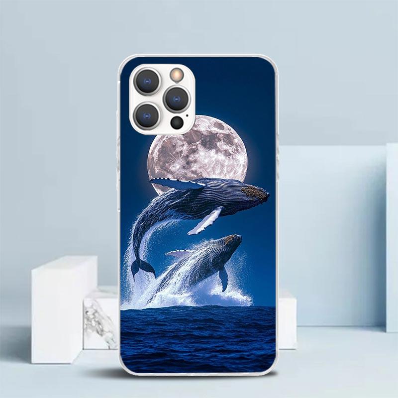 Горбатый кит Морской гигант Мягкий чехол для iPhone 16 17 Air 15 14 Pro Max 16E Чехол для телефона 13 Mini 12 11 7 SE 8 Рисунок Печать Подходит Cas