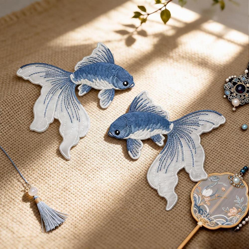 4PCS Multi-Color Goldfish Embroidery Patches Sew On Goldfish Patches Iron on Sticker Backpack Decor