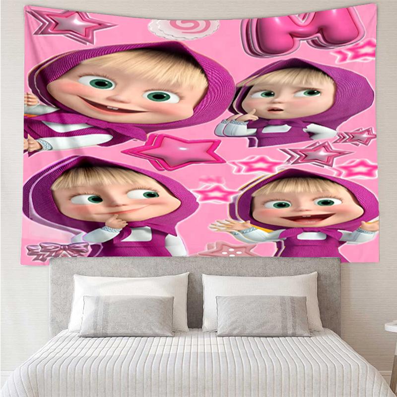 Heart-themed Ma-sha Illustration. Tapestry, Unique Design Tapestry, Wall Decor for Bedroom,Livingroom, Playroom,Heartwarming Fan Holiday Gifts