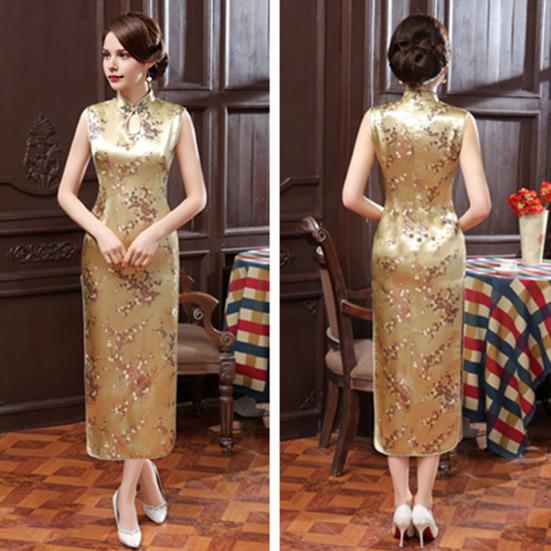 Women Summer Cheongsam Stand Collar Floral Print Hollow Out Split Hem Sleeveless Qipao Slim Fit Retro Chinese Style