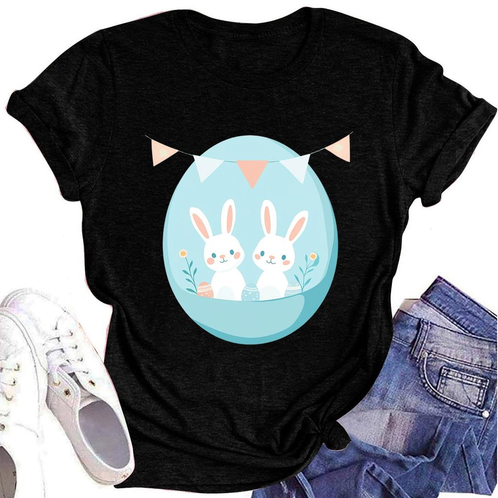 Women's Printed Round Neck Short-sleeved T-shirt Top