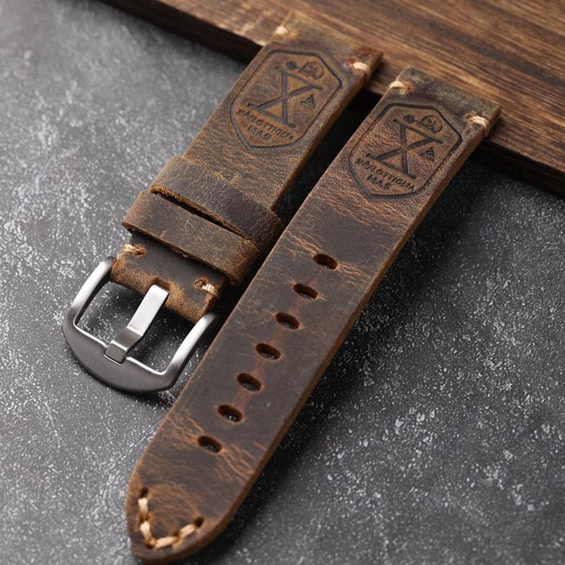 Handmade First Layer Cowhide Leather Watchband 20 22 23 24 26MM Brown Padded Leather Strap For PAM111 441 Soft Men's Bracelet