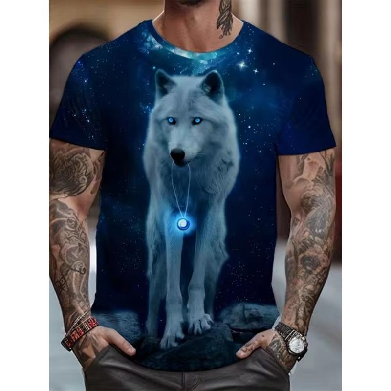 Футболка большого размера с принтом волка 3D для мужчин, летняя мода, уличная свободная повседневная рубашка с круглым вырезом и короткими рукавами, футболки для мужчин