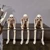 Halloween Skeleton Ornaments Resin Sitting Skull Figurines Movable Joints Skeleton Bone Statues Realistic Home Decoration for Bookshelf Table Ledge