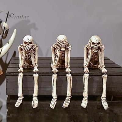 Украшения в виде скелета на Хэллоуин, сидящие фигурки черепов из смолы, подвижные суставы, статуэтки из костей скелета, реалистичное украшение для дома, книжной полки, стола