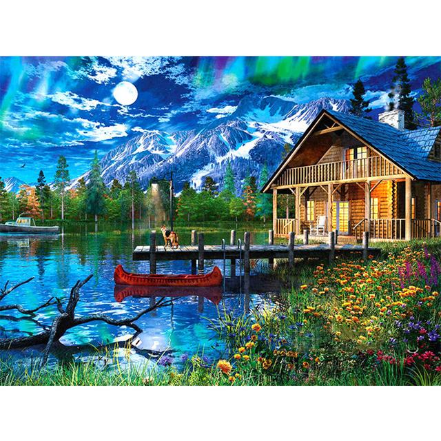 5D DIY Diamond Painting Landscape Full Round House Diamond Embroidery Rhinestone Art Picture Mosaic Home Decoration Gift