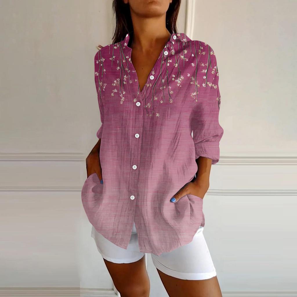Womens Button Down Shirts Cotton Linen Long Sleeve Dress Shirts Casual Summer Tops Work Blouses