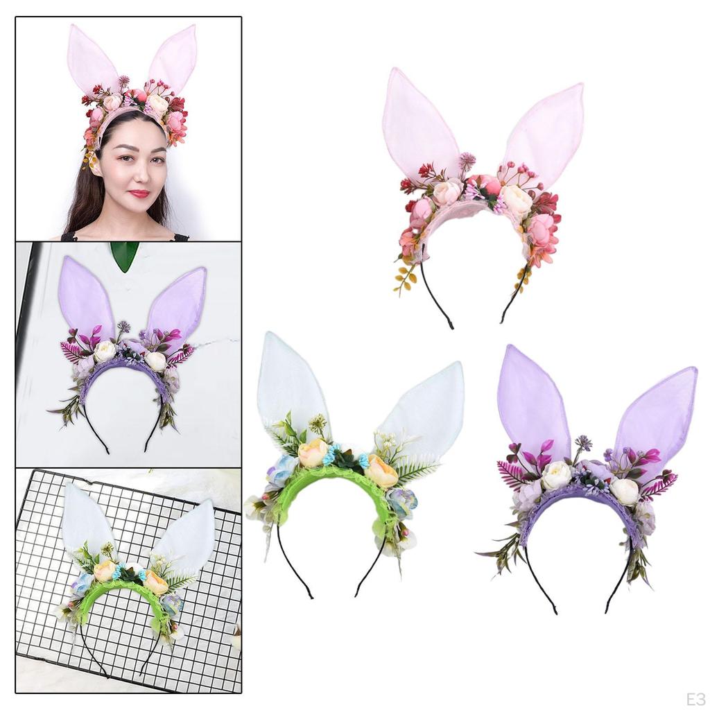 Повязка на голову с заячьими ушками, цветочная гирлянда, аксессуар для костюма, нарядное платье, косплей