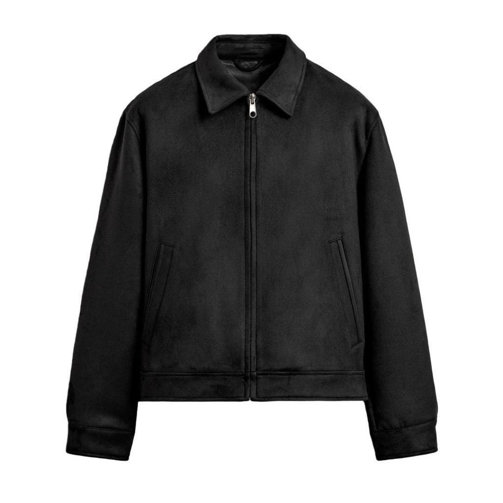 Мужская осенняя приталенная замшевая куртка - Модный, стильный, прямого кроя верхняя одежда