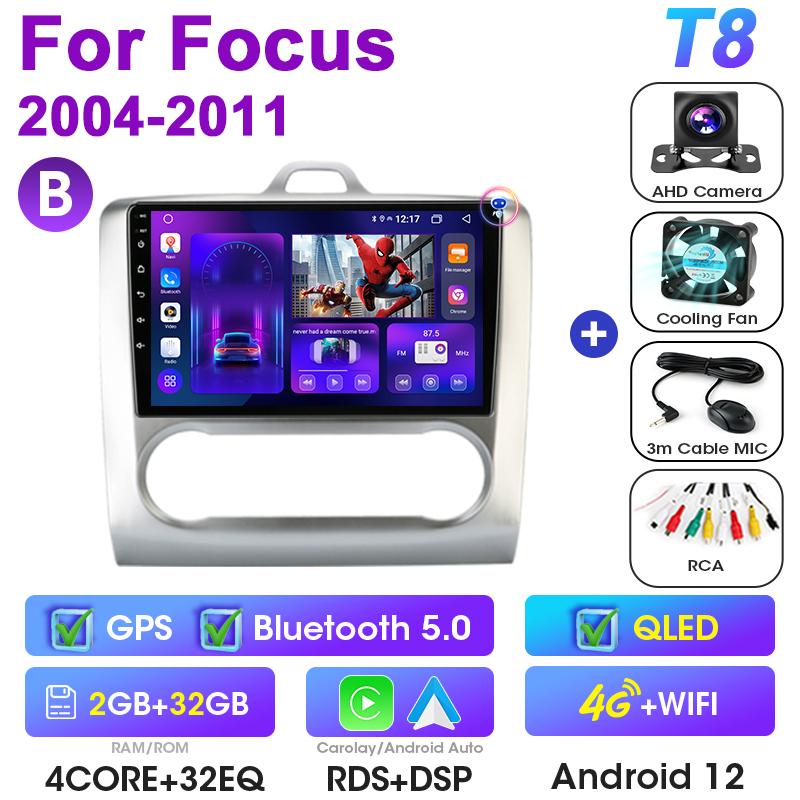 2 Din Android 12 автомобильное радио для Ford Focus 2 3 Mk2/Mk3 2004-2011 мультимедийный видеоплеер GPS 4G Carplay Auto Stereo RDS головное устройство
