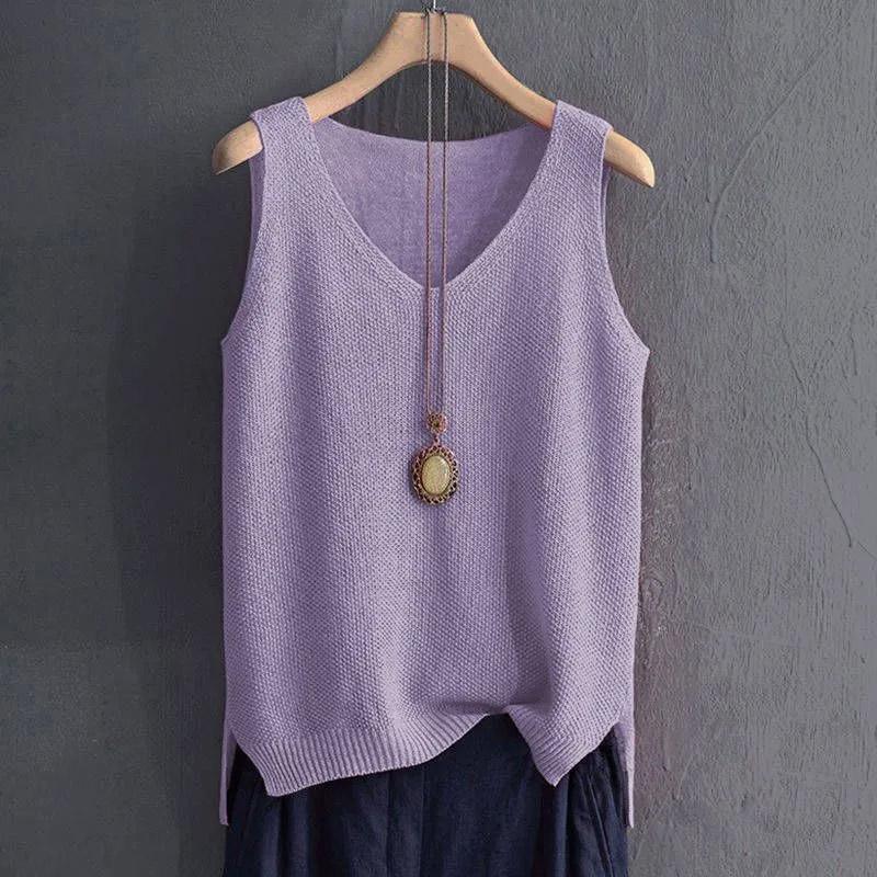 Oversize Undershirt Vest Women Sleeveless Vintage Loose Sweater Vest Linen Casual Vneck Vest
