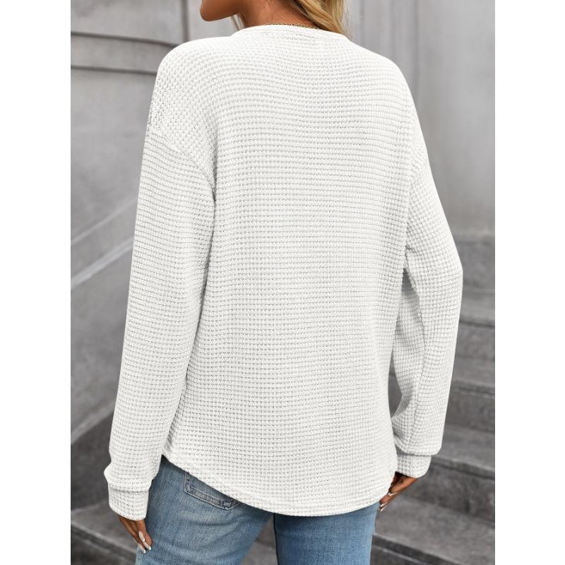 Женские модные повседневные весенне-осенние однотонные блузки и рубашки с круглым вырезом с длинными рукавами и принтом