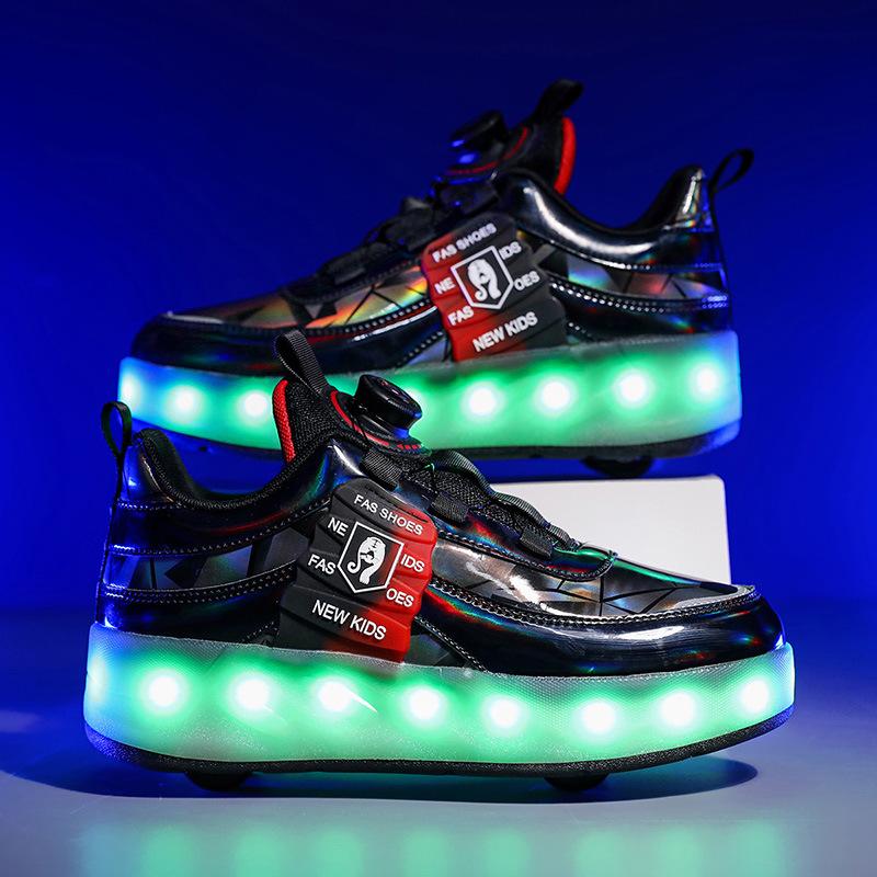2025 New Children's Runaway Shoes Boys' Runaway Shoes Double Wheel Skating Roller Shoes with Lights Four-wheel Sports Shoes Girls