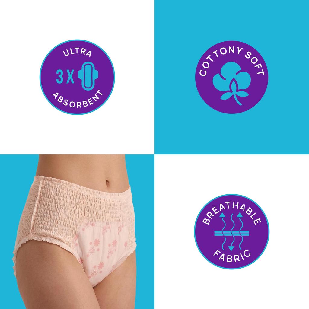 Одноразовые трусики для критических дней Dignity Bloom - L/XL (12 шт.) | Плотно прилегают | 3X Супервпитывающие | Дышащая ткань и защита от протечек на 360°