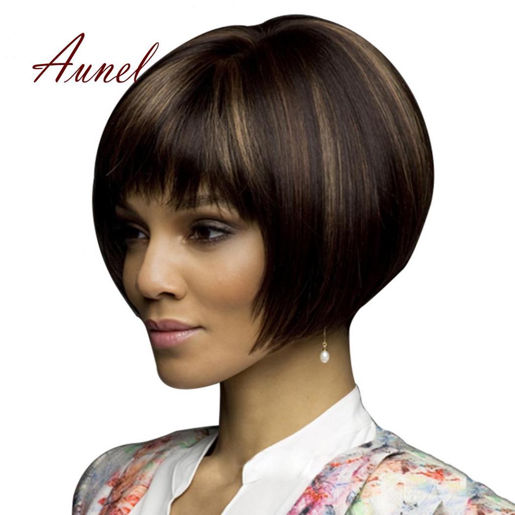 Cool Woman Short Straight Bob Party Naturally Cosplay Wigs A Mix Of Colored Hair