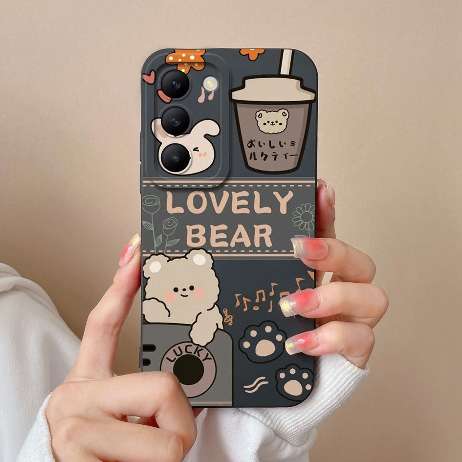 Прекрасный бампер Bear для Vivo Y200e V30 SE Y100 (ИДН) Чехол для телефона V40 Lite V30e T3, жидкий, мягкий, силиконовый, защита линз, симпатичные чехлы для Vivo Shell