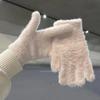 Women Fashion Winter Outdoors Cycling Faux Rabbit Fur Gloves Velvet Five Finger Gloves