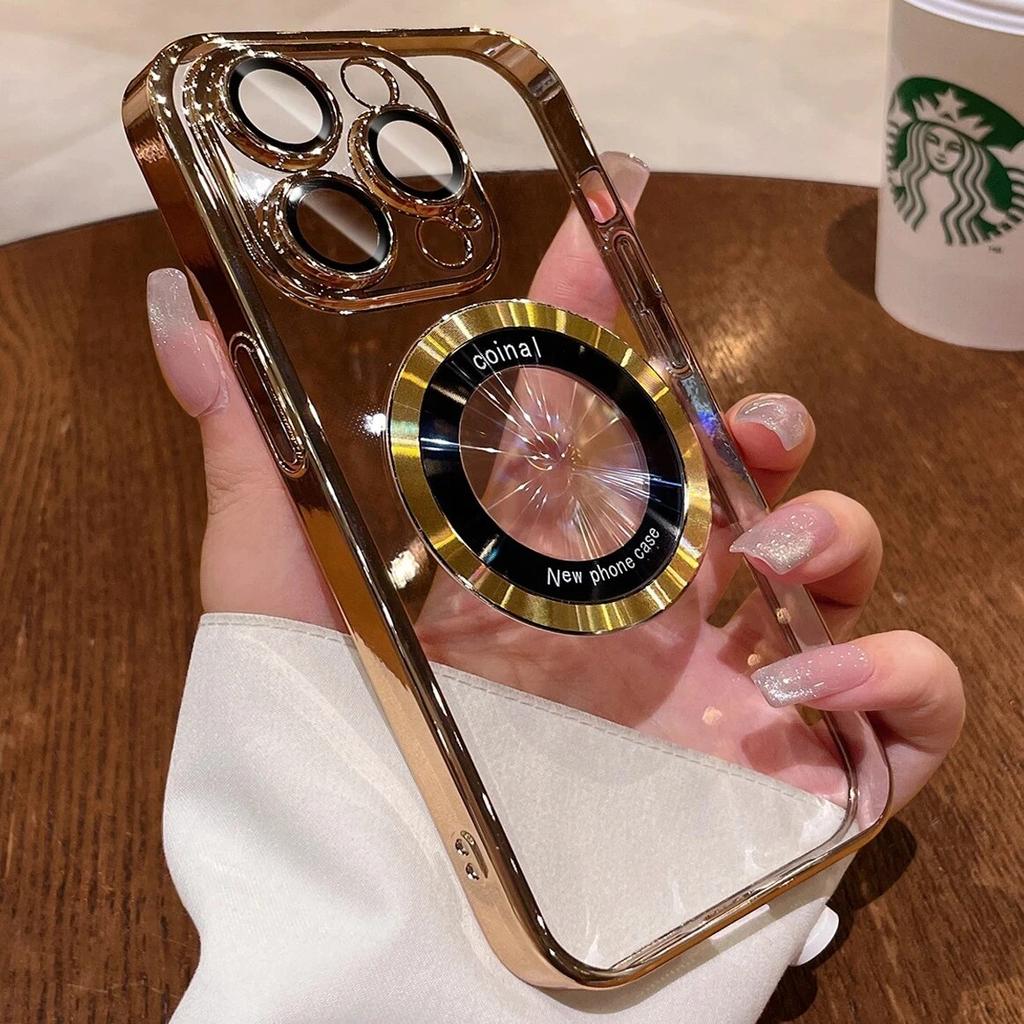 Роскошное покрытие для чехлов для телефонов Magsafe для iPhone 15 14 13 12 11 Pro Max Plus, защитная пленка для линз с беспроводной зарядкой, прозрачная задняя крышка