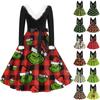 Women's Fashion V-Neck Casual Slim Christmas Printed Long Sleeve Woolen Dresses