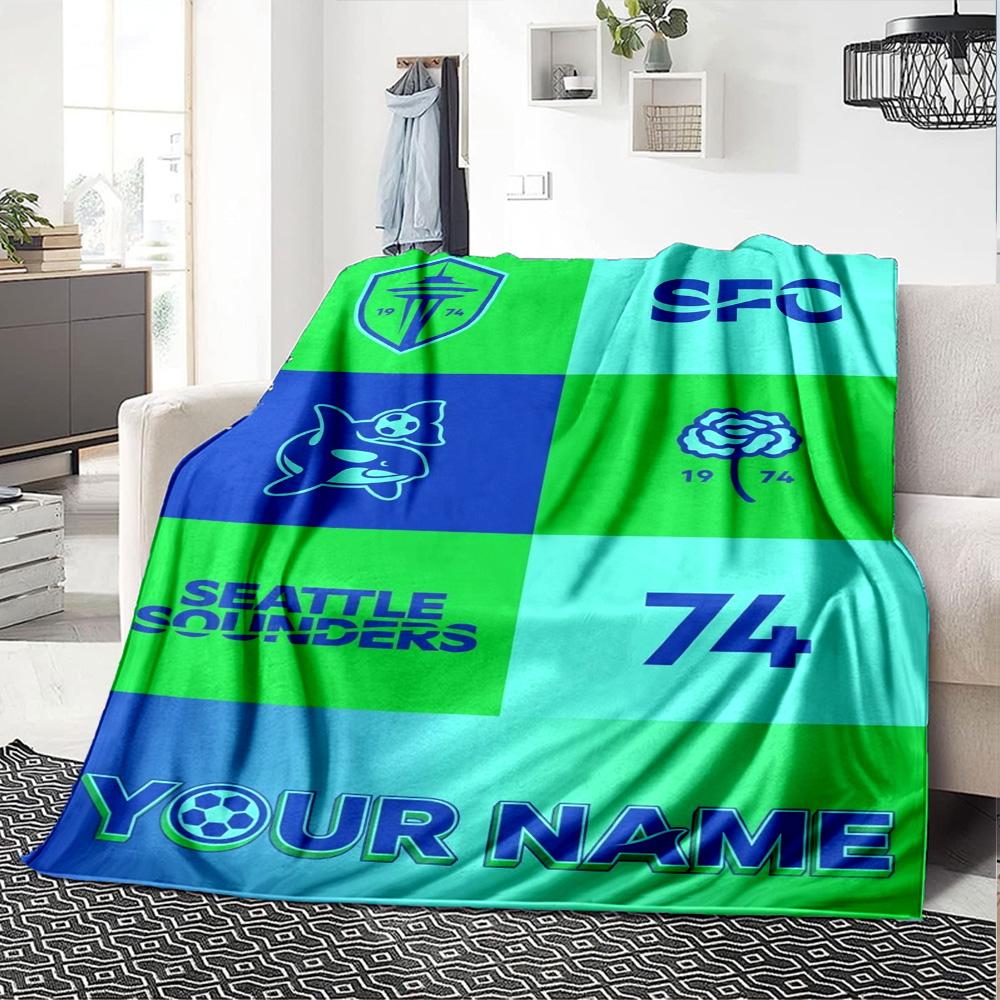 Name Custom Seattle Sounders FC Logo Print Flannel Blanket High Quality Warm Comfortable Cover for All Seasons Perfect for Gifts Home Decor