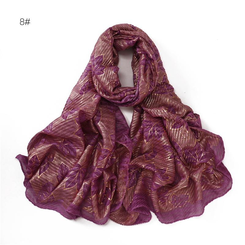 80*180cm Women Leaf Striped Cotton And Linen Long Hijab Fashion Scarf Lady Wraps Shawls Muslim Headband Islamic Scarves