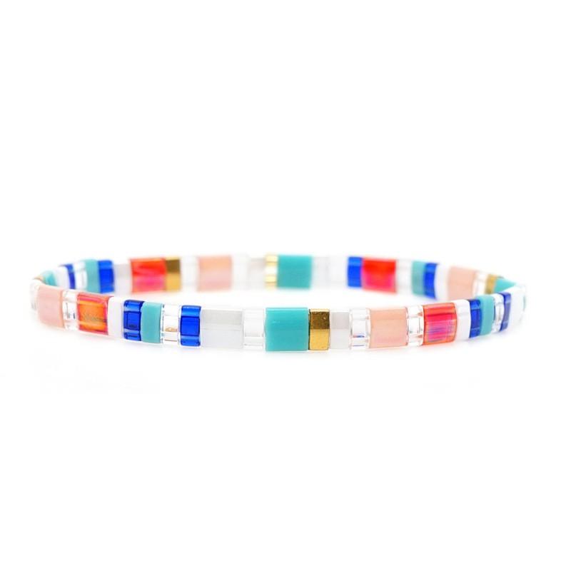 Boho Style Tila Bead Rainbow Braided Bracelet Couples Handmade Geometric Charm Jewelry
