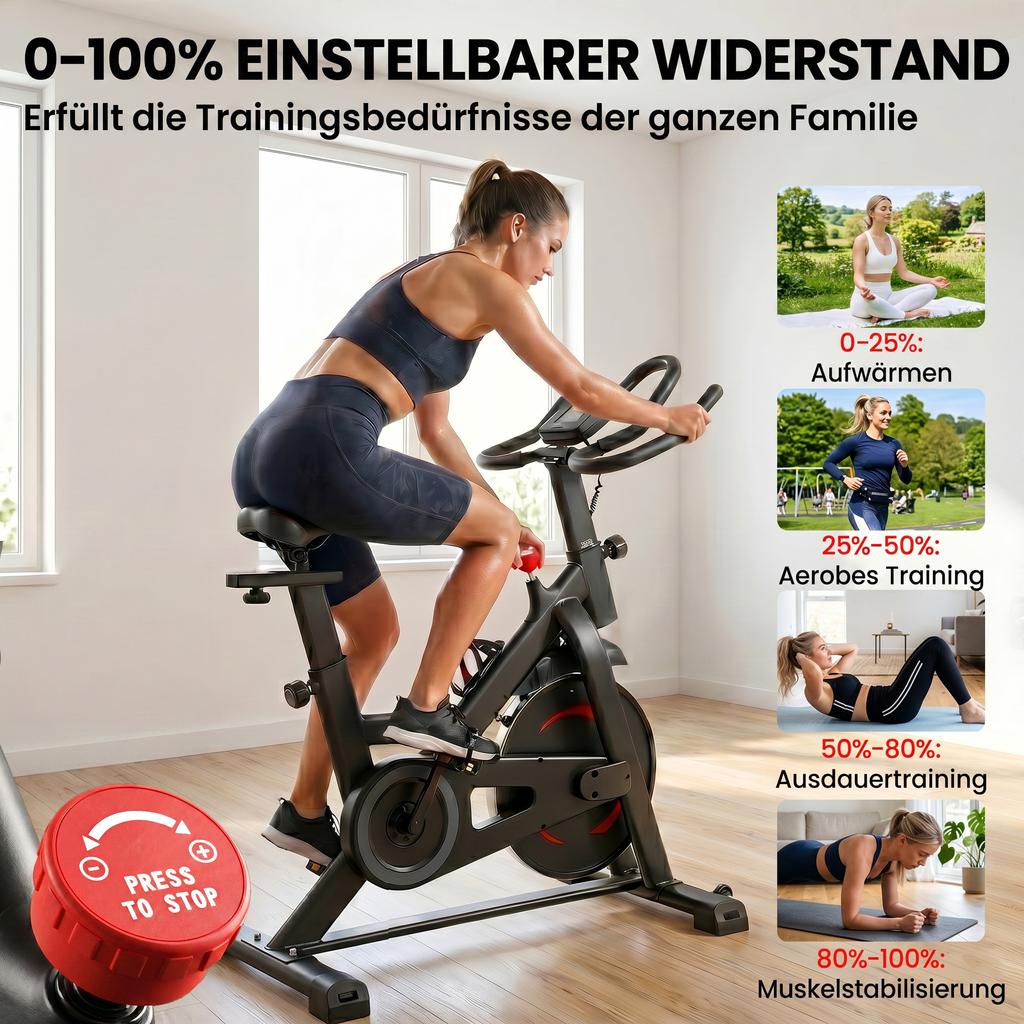 Exercise Bike, Indoor Stationary Bike with Smart APP, 0-100% Magnetic Resistance, Adjustable Seat & Handlebars