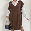 A Lady's Long Waistcoat, Deep V Loose Casual Sweater, Vest Dress