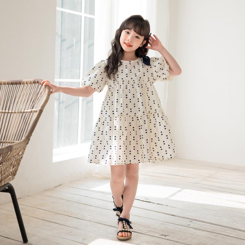 2025 Summer Korean Puff Sleeve Cotton Dress for Girls - Children's One-Piece Skirt