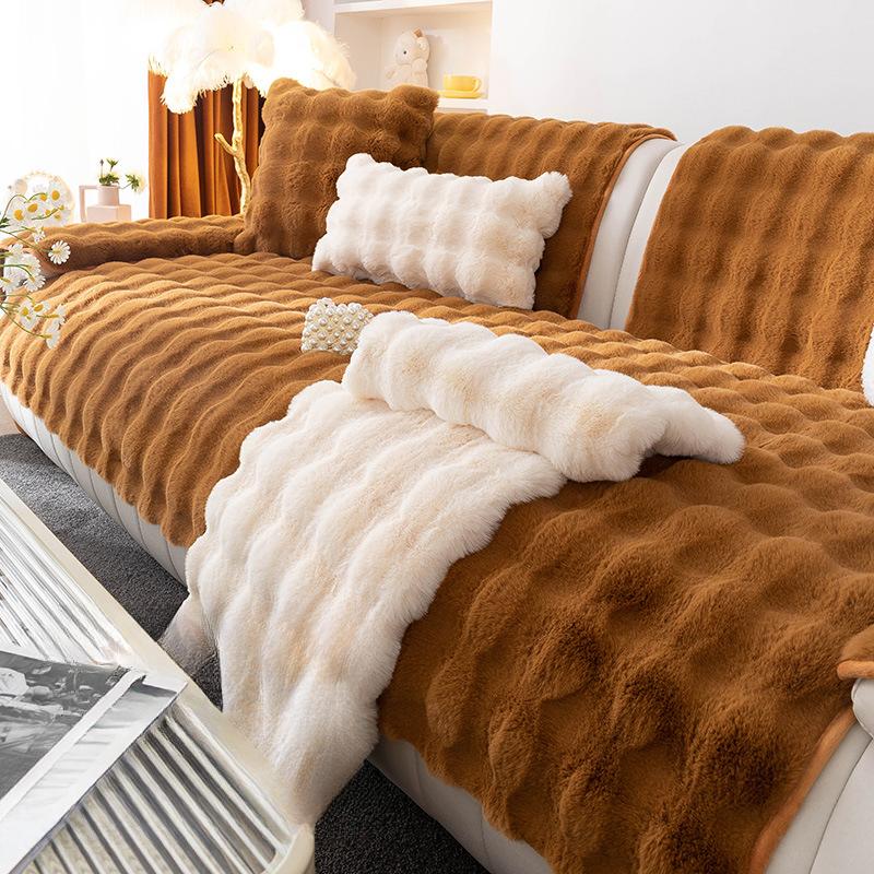 Plush Sofa Cushion Thickened Fleece Cushion Non-Slip Leather Sofa Cover High-End Nordic Simple Winter