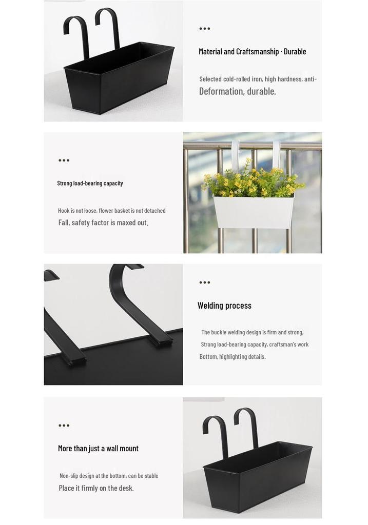 Iron Hanging Planter Pot for Balcony or Garden - Rectangular Succulent and Plant Basket