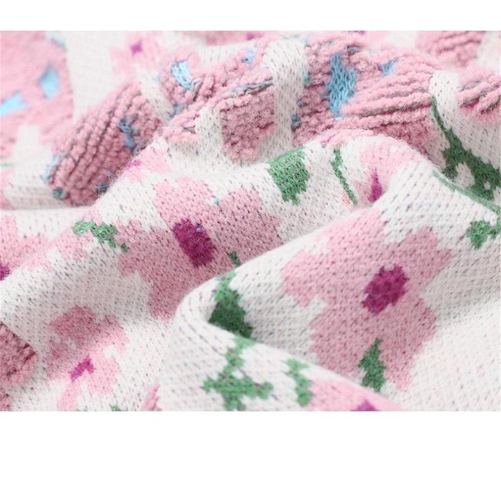 Sweaters Flower Coat Pink Cardigan Autumn Women Print O-Neck Bat Sweaters Knitting Loose Sweater Green
