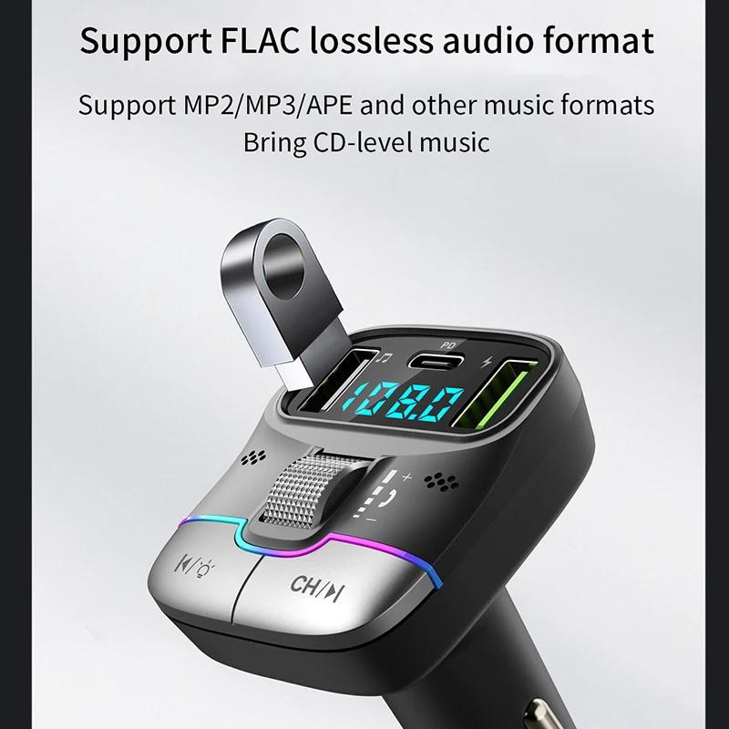 FM-передатчик Bluetooth 5.4 Hands-Free портативный автомобильный AUX радиомодулятор MP3-плеер с адаптером быстрой зарядки автомобильные аксессуары