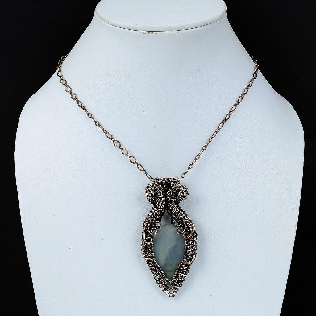 Драгоценный камень аквамарин из чистой медной проволоки, завернутый в подвеску ручной работы, ювелирное изделие для новогоднего подарка