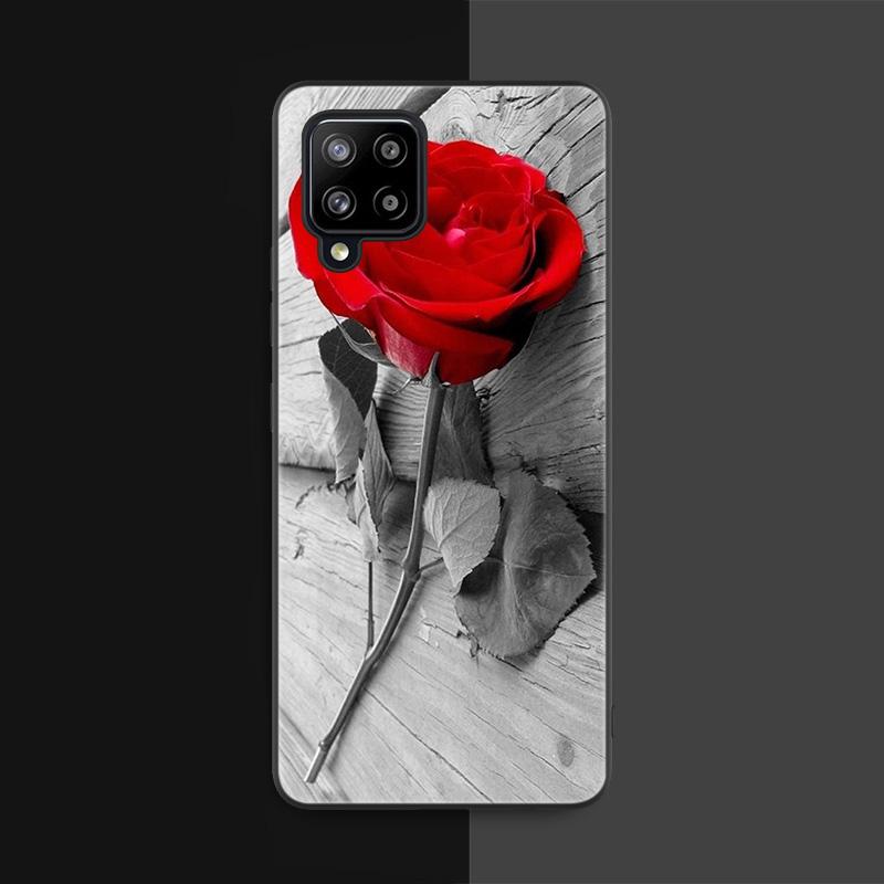 Чехол для телефона с красным цветком розы для Samsung Galaxy A12 A02S A22 A32 A52 A72 A71 A51 A41 A31 A21 A11 A50 A70 A10S A20S, черный чехол
