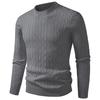 Men's Solid Color Round Neck Knitted Sweater Warm Casual Pullover with Fried Dough Twists for Spring Autumn
