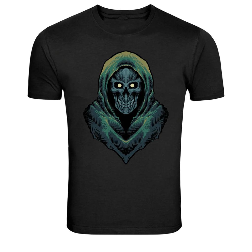 Hooded Grim Reaper Skull Dark Graphic T-Shirt