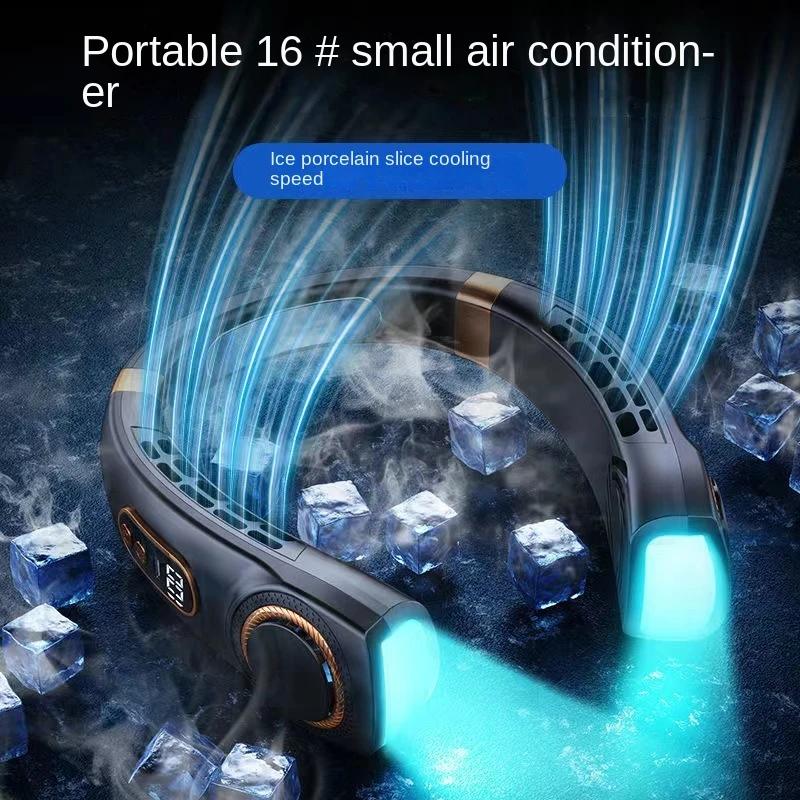 Мини-вентилятор для шеи, портативный безлопастной вентилятор для шеи, охладитель воздуха с цифровым дисплеем, перезаряжаемый кондиционер, вентилятор для шеи