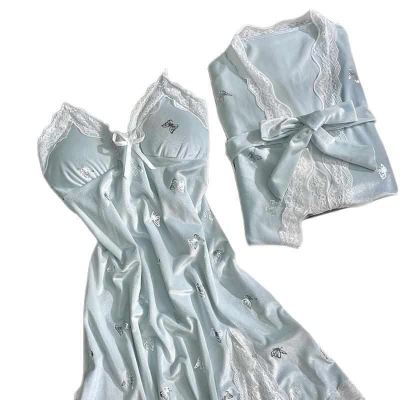 Сексуальная ночная сорочка-майка «Бабочка» 2025 с вкладышами для груди - Золотой бархатный стиль