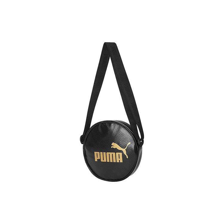 Puma Casual Sports Brand Logo Gold Leather Shoulder Crossbody Bag Unisex bags Black 078307-01