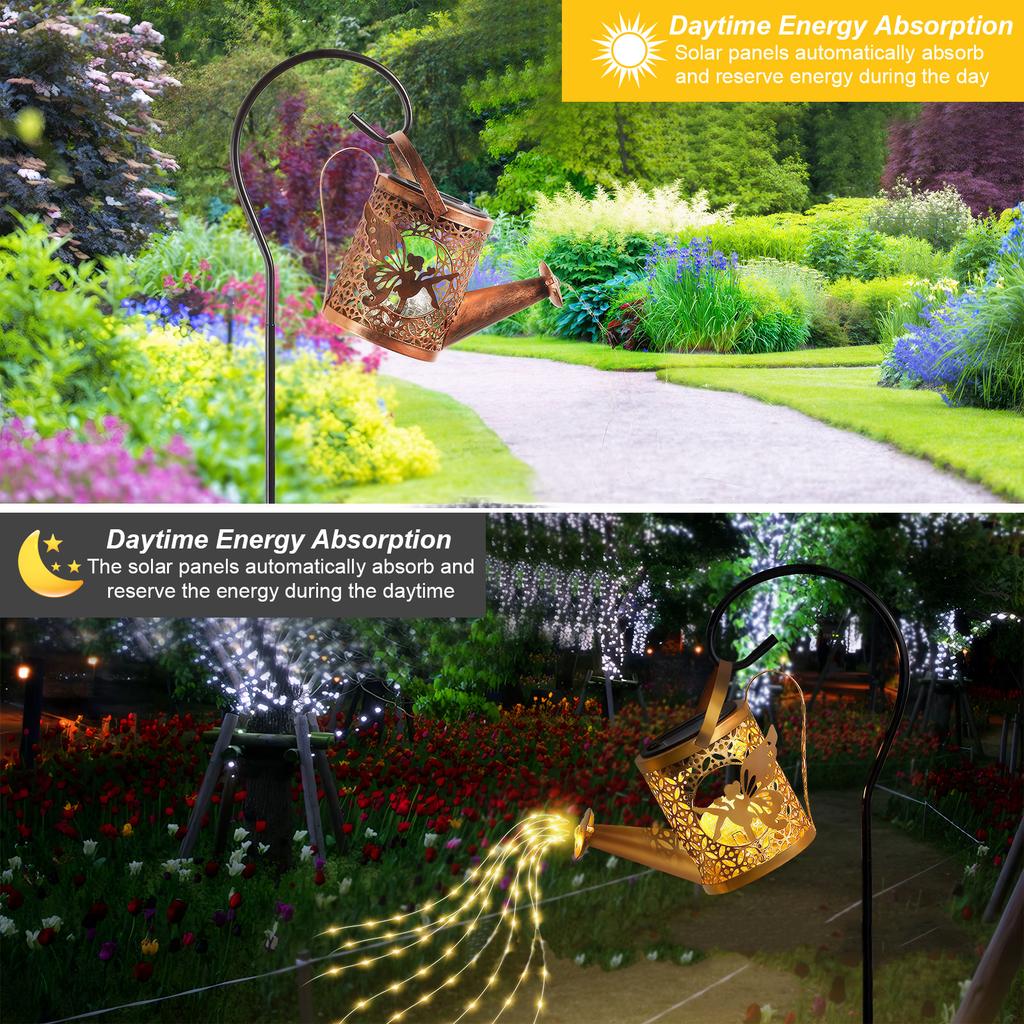 LED Solar Garden Kettle Light Warm Light Metal Solar Lights IP65 Waterproof Hanging Kettle Lantern Lawn Yard Decoration Lamp