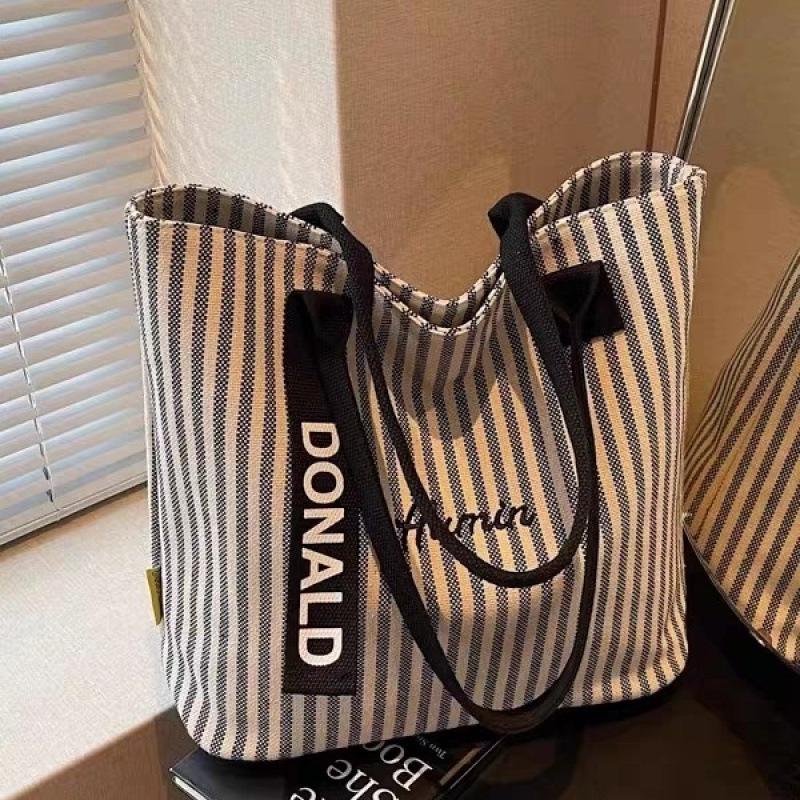2025 New Women's Large Capacity Canvas Tote: Summer Striped Korean Style Shoulder Handbag